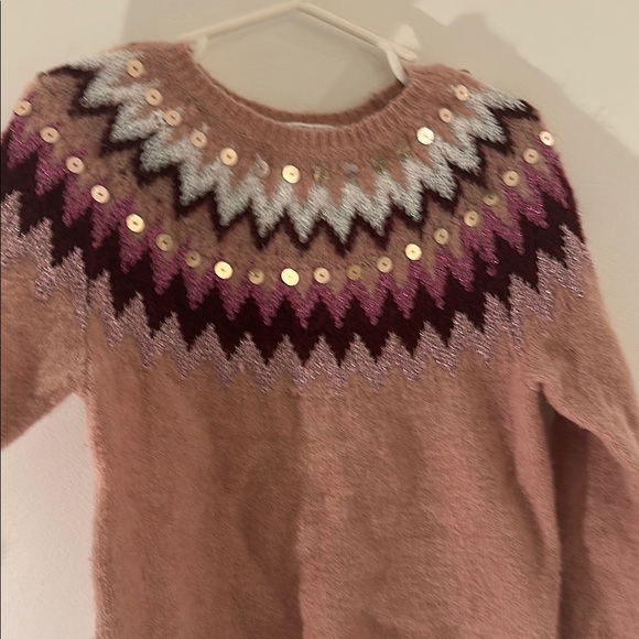H&M Pink and White Crew Neck Sweater with Nordic Pattern - Picture 2 of 4